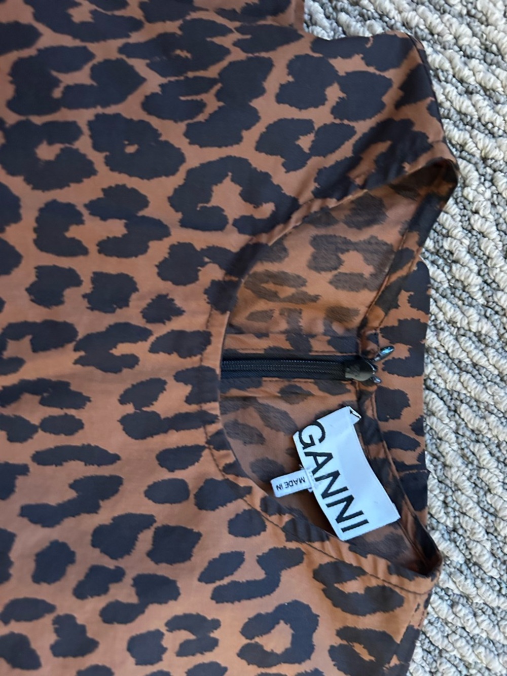 Ganni Brown Leopard-Spot Blouse with Black Print